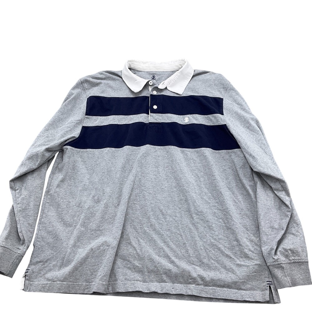 Izod Rugby Shirt Men 2XLarge Gray Blue Preppy Cotton Soccer Polo Streetwear